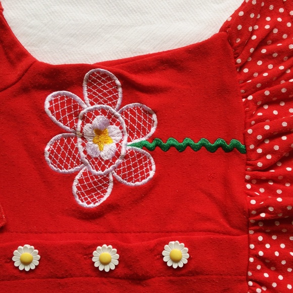 vintage teddy's choice red daisy collared peplum top 12 months baby girl - Picture 2 of 5